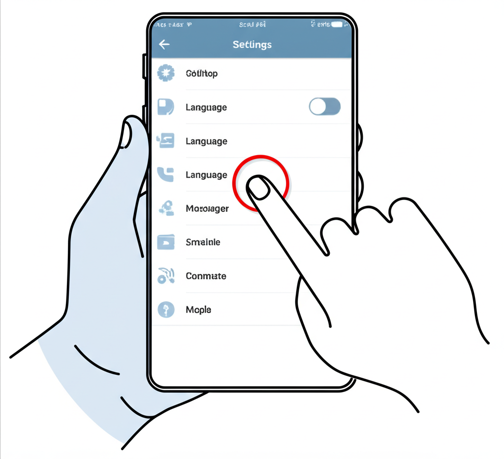 智慧型手機顯示 Telegram 設定中的語言選項操作示意圖