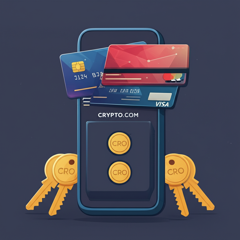 圖解 Crypto.com Visa 卡等級對照表，展示各等級所需質押金額、現金回饋比例與獨家福利