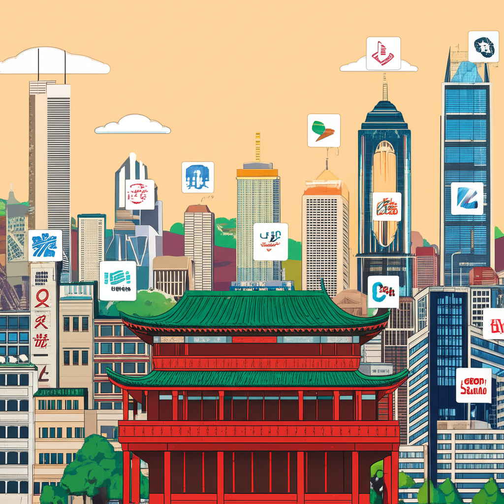 港股與美股市場對比示意圖，展現香港傳統建築與美國現代金融天際線的融合，象徵全球金融與創新的交會