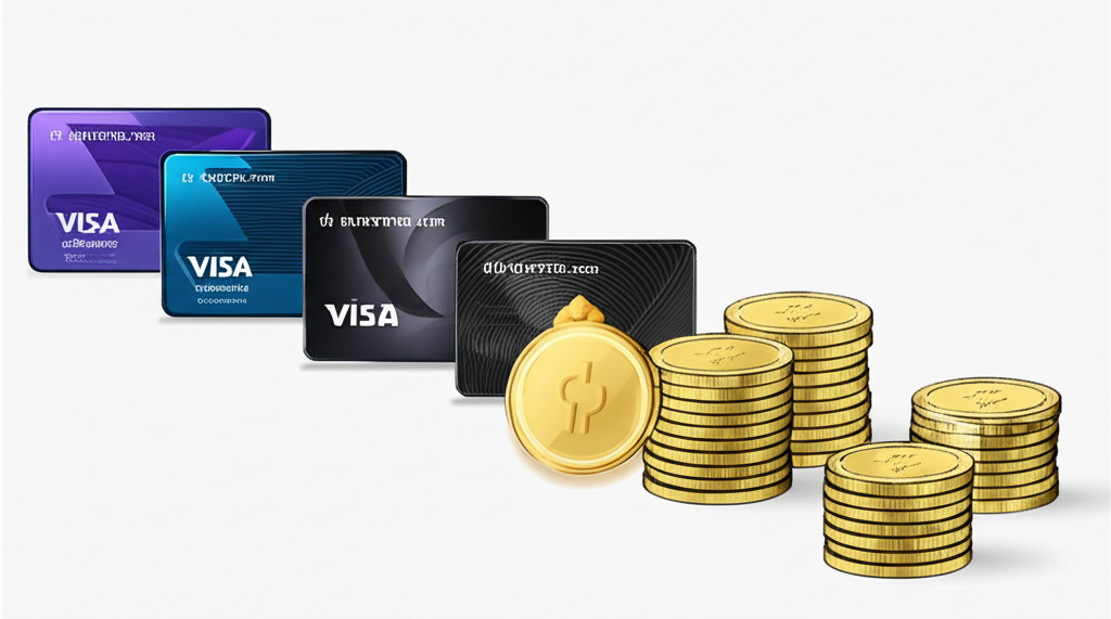 Crypto.com Visa卡片等級階梯圖，展示從塑膠卡到金屬卡的升級路徑與對應CRO質押量