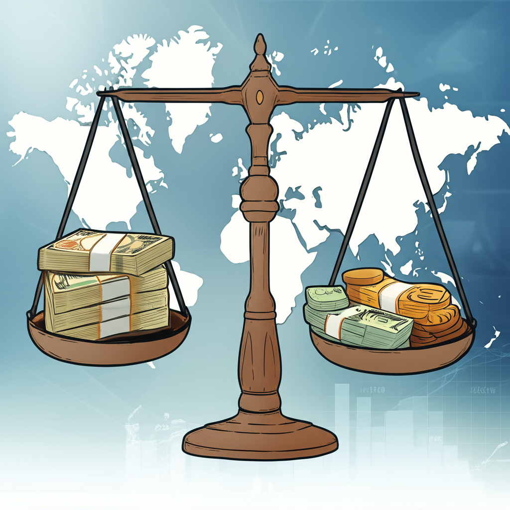 日圓與其他主要貨幣的比較圖，以天平呈現日圓價值上升
