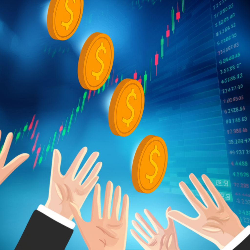 企業發行新股融入金融市場的插圖，展現資金流動與投資者參與的畫面