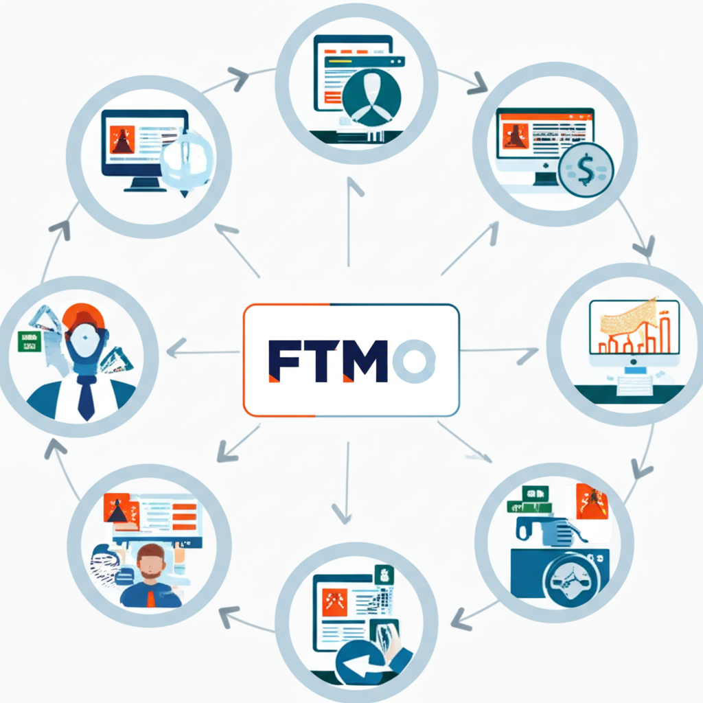 FTMO核心商業模式示意圖，展示其如何向多元的優秀交易者提供資金，並分享其交易利潤