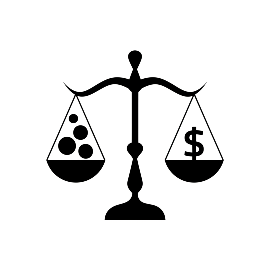 天平示意圖，一側為統計數據點，另一側為股票指數與主要個股，凸顯權值在金融衡量中的平衡作用