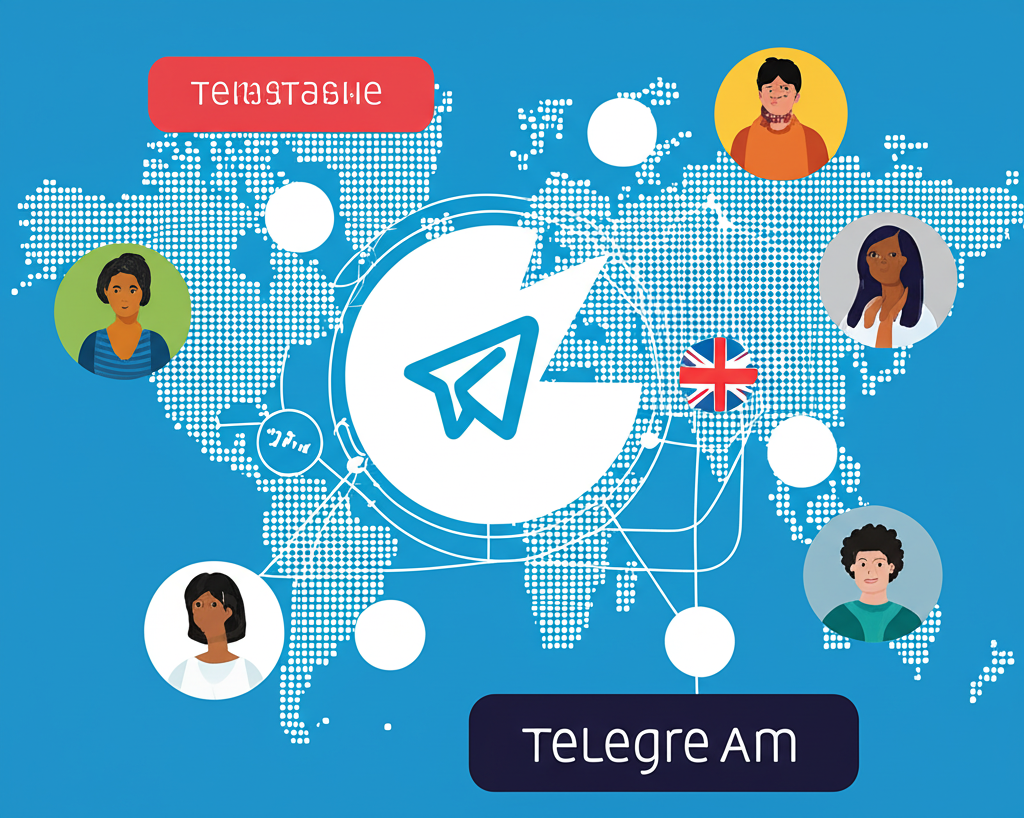 不同國家的人透過 Telegram 即時翻譯進行無障礙溝通的插畫