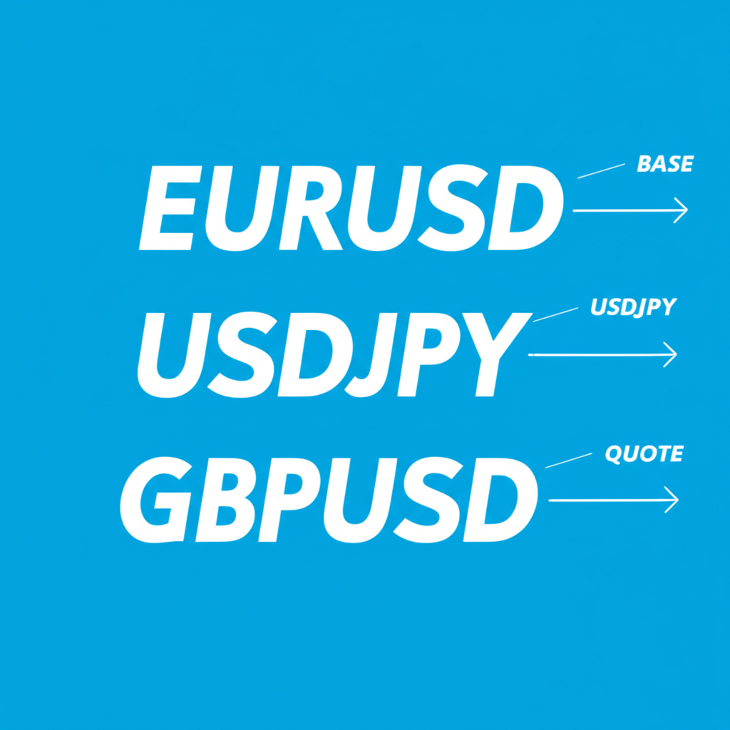 貨幣對概念示意圖，展示EURUSD、USDJPY、GBPUSD等主要貨幣對，以箭頭連結基礎貨幣與報價貨幣，強調高流動性與交易熱度