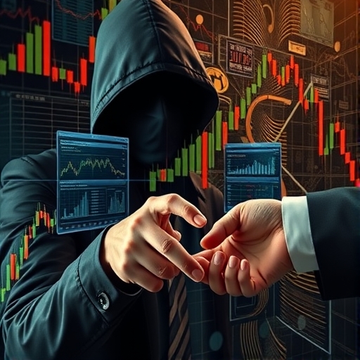 ภาพสัญลักษณ์ของการฉ้อโกง Forex กับบุคคลในเงามืดที่กำลังควบคุมช่องทางการเงิน