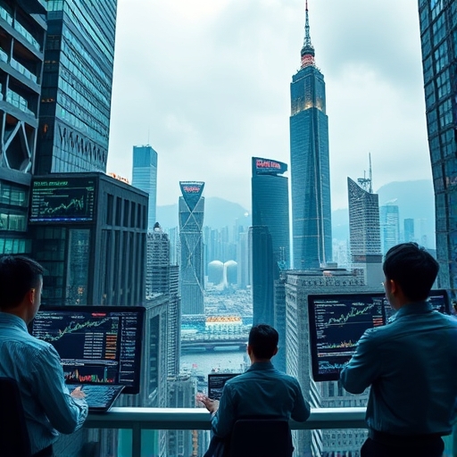未來感的香港金融城景,象徵金融科技與外匯交易的進化