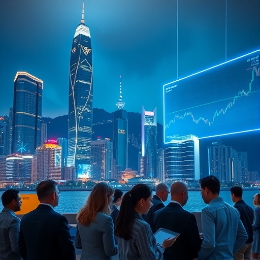 香港夜景金融大樓 展現外匯交易繁忙氣息