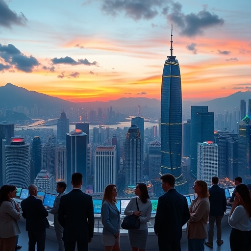 夕陽下的香港璀璨天際線,象徵外匯市場的繁榮與投資者的財富願景