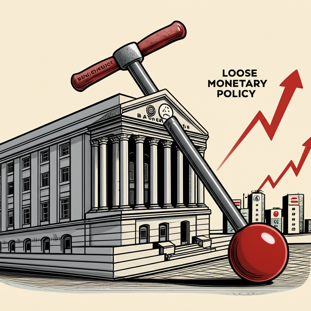 日本銀行建築旁顯示寬鬆貨幣政策槓桿，與其他國家升息形成對比，資金呈現從日本流出的視覺意象