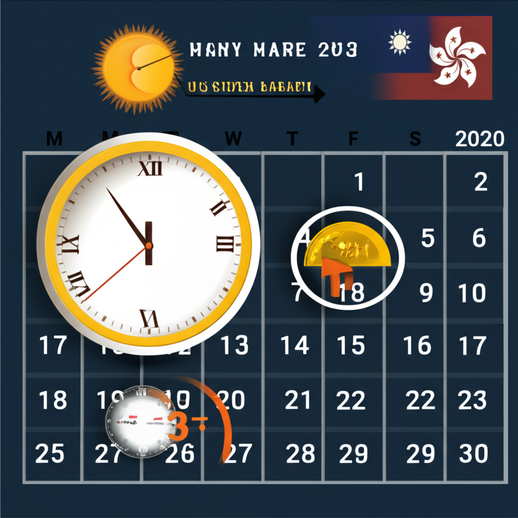 日光節約時間示意圖，顯示時鐘前進一小時，影響美股交易時間與亞洲時區換算