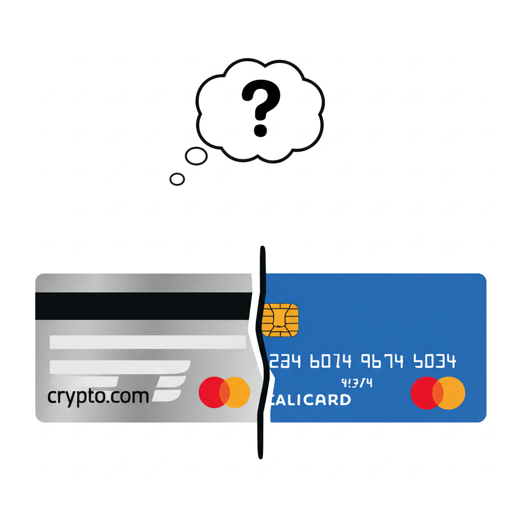 Crypto.com Visa卡與傳統信用卡對比圖，展示用戶常見困惑的釐清過程