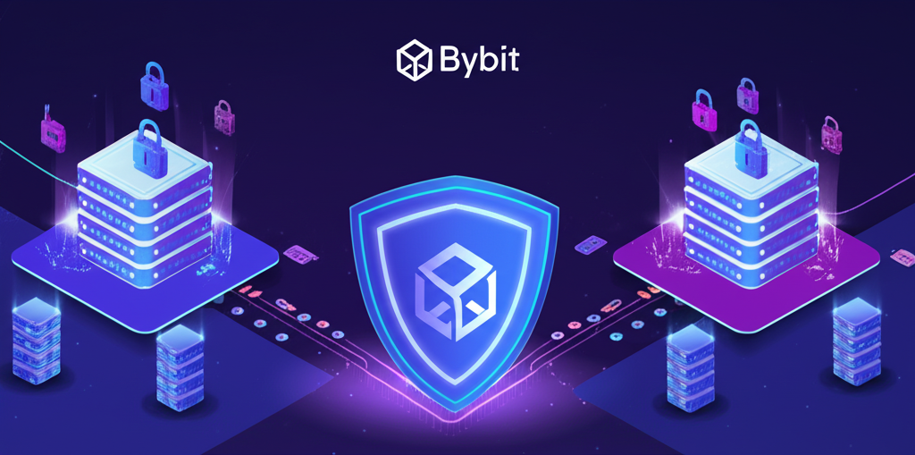 Bybit安全架構示意圖，展示冷熱錢包、多重簽名與保險基金等防護措施