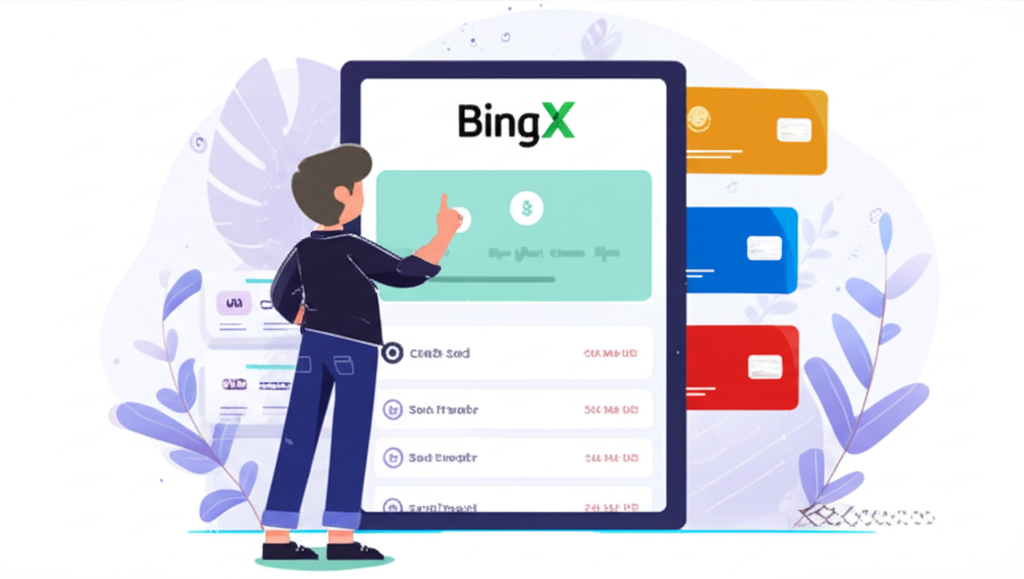 用戶在安全便捷的 BingX 平台上使用多種靈活入金方式管理數位資產的插畫
