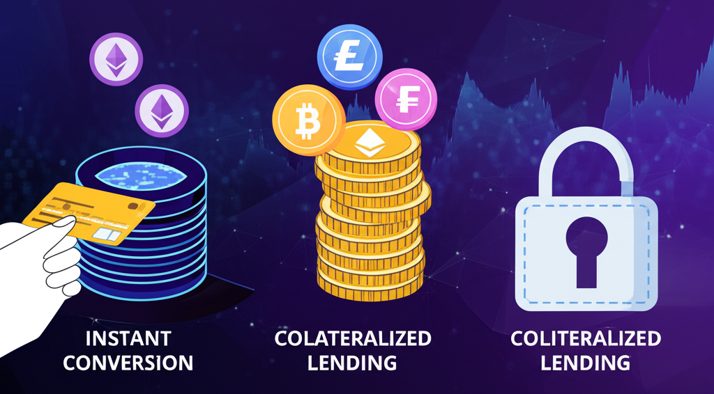 加密貨幣信用卡三種運作模式：即時轉換、穩定幣支付與抵押借貸機制