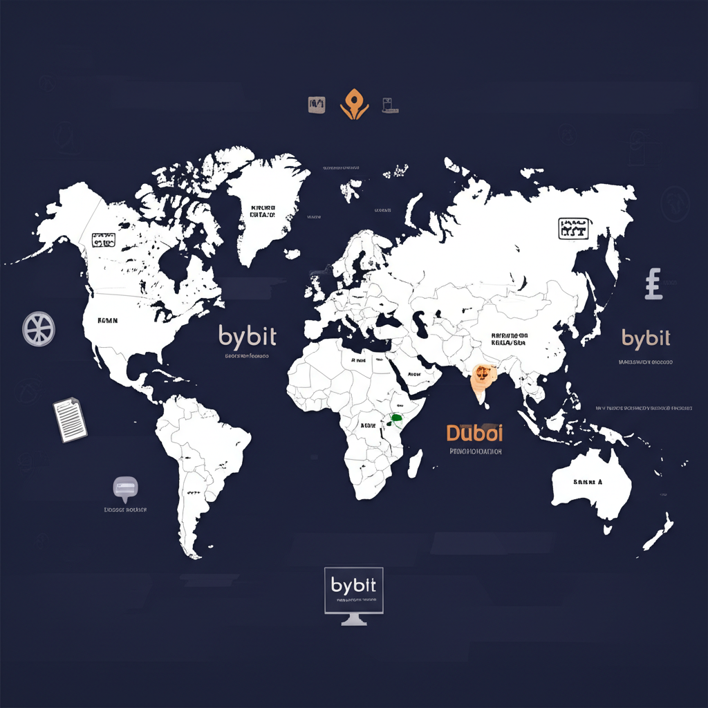 Bybit全球監管布局與總部位置示意圖，呈現其合規發展進程