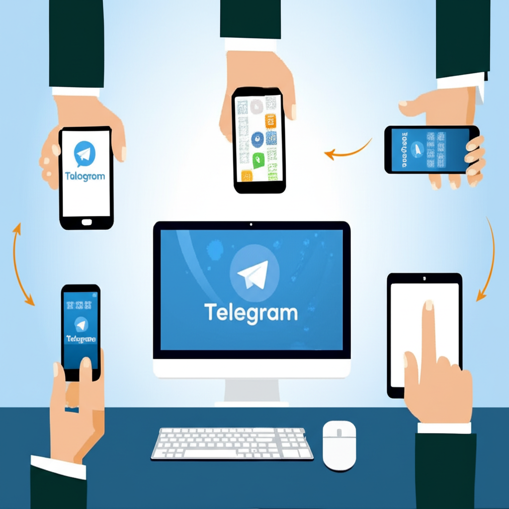 使用者在不同裝置上操作 Telegram，畫面顯示逐步設定繁體中文的過程