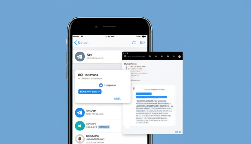 iPhone 螢幕顯示 Telegram 語言設定與瀏覽器連結操作步驟示意圖
