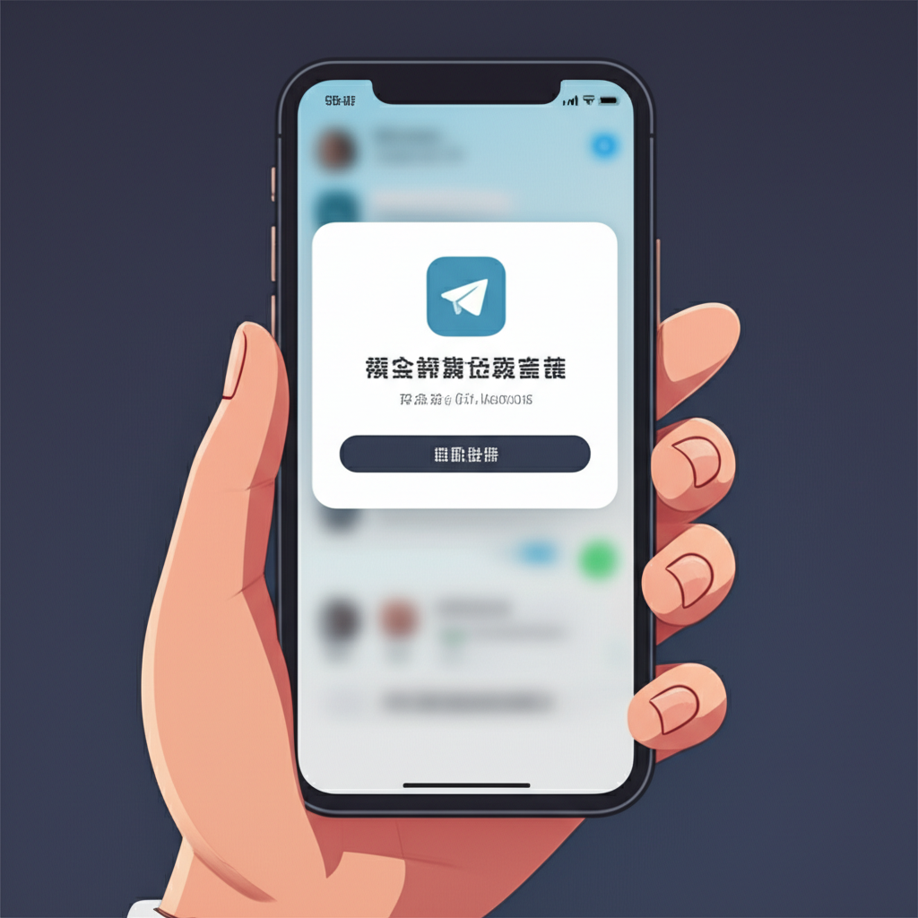 手持智慧型手機，螢幕顯示 Telegram 彈出視窗確認切換為繁體中文介面