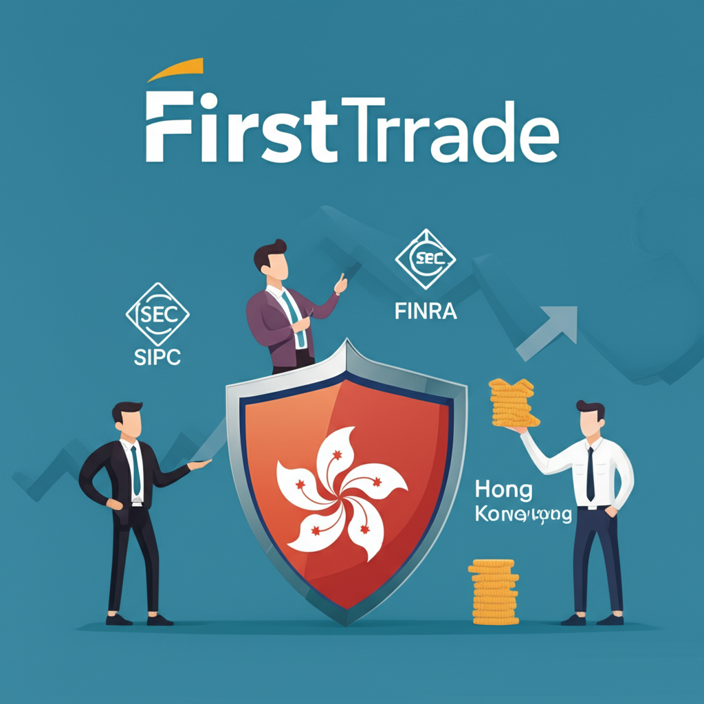 安全數位投資平台插圖,展示 Firstrade 標誌、來自台灣與香港的全球投資者、背景有 SEC、FINRA、SIPC 安全標誌