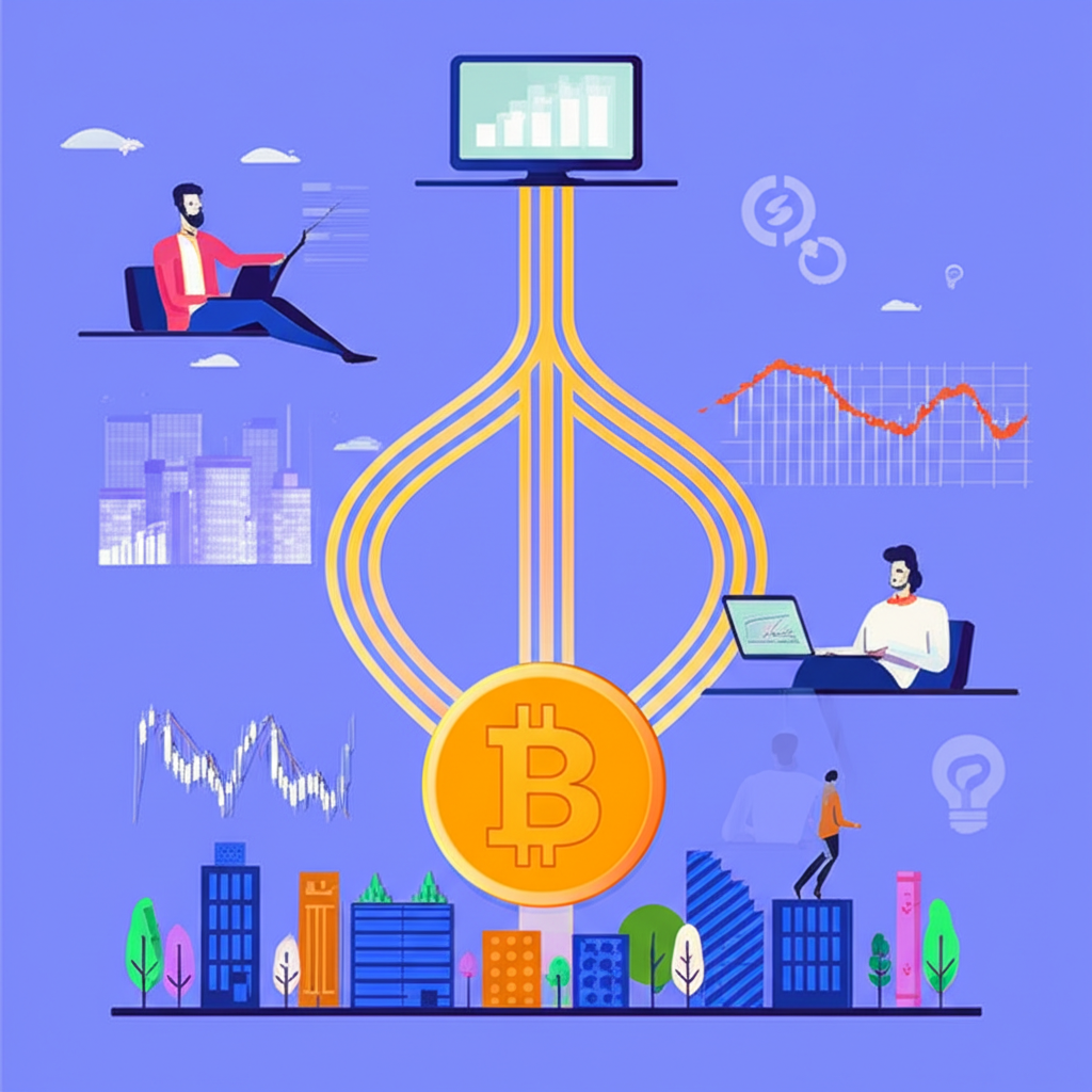 多條投資路徑匯聚比特幣符號,包括交易所、ETF與期貨圖表,象徵多元選擇