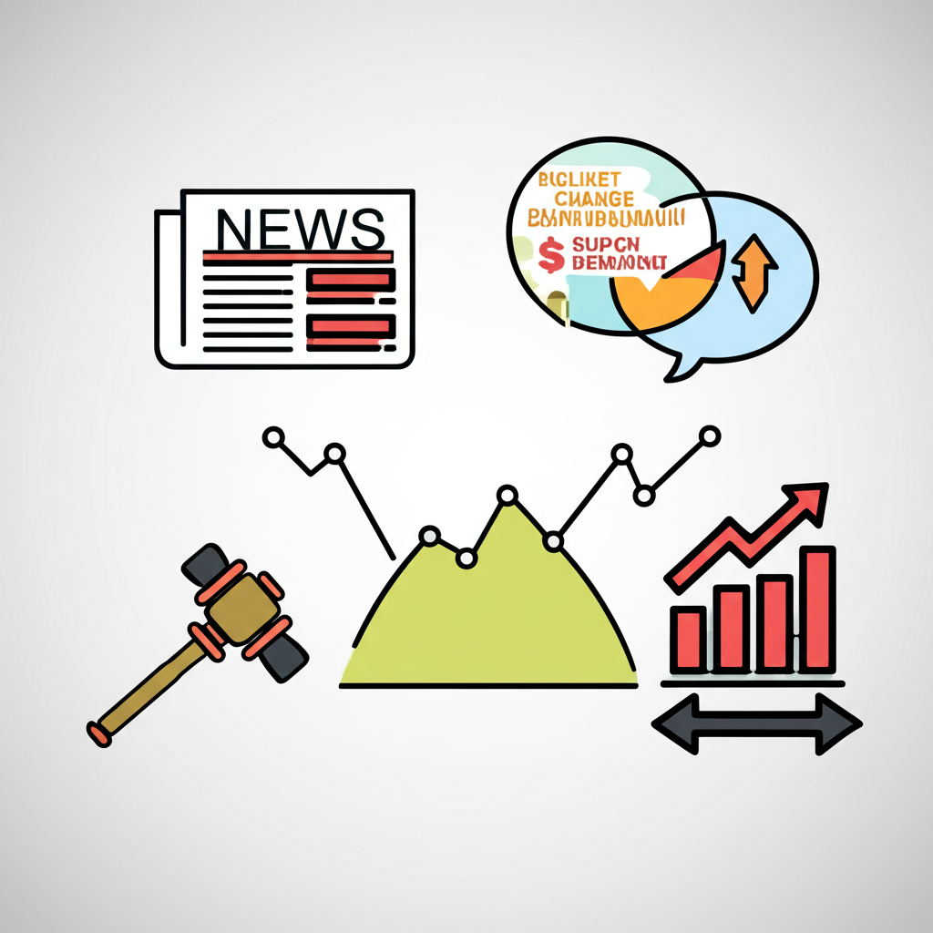 An illustration depicting various causes leading to a stock market gap such as breaking news financial reports policy changes and market sentiment showing their impact on price movement and supply demand balance