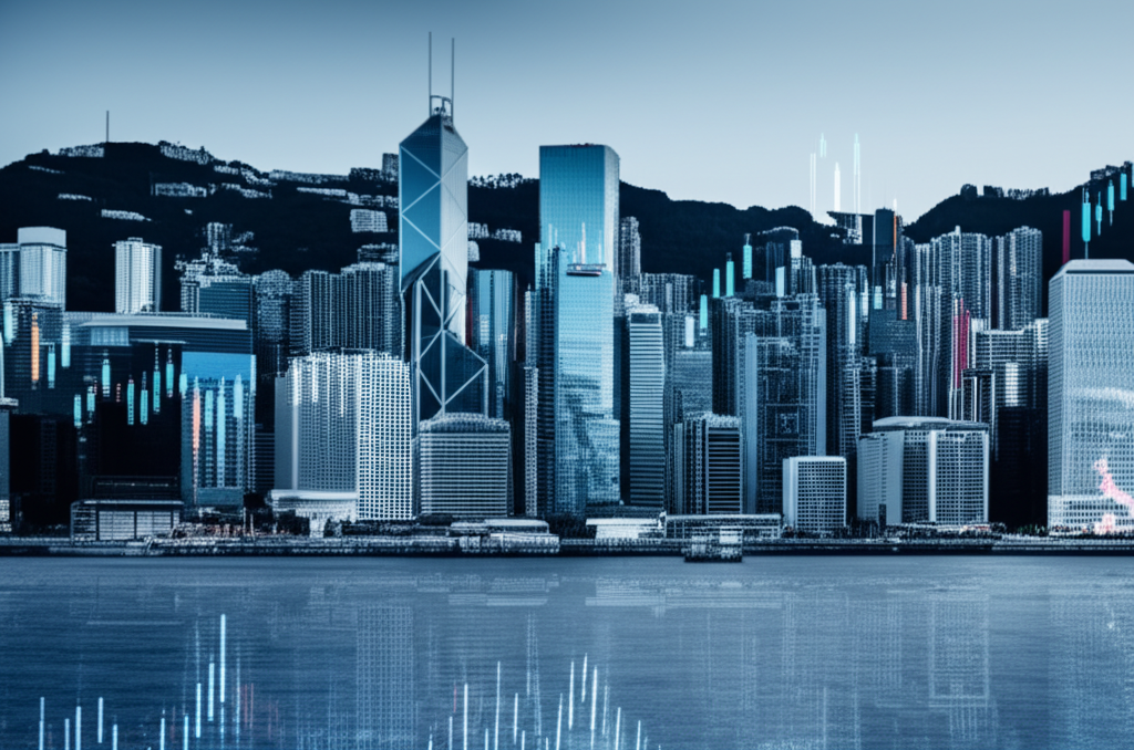 Hong Kong skyline with forex charts illustration
