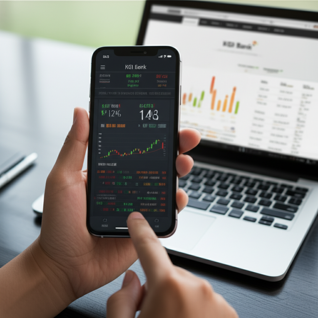 使用者透過凱基銀行App查看即時外幣匯率趨勢與圖表插圖