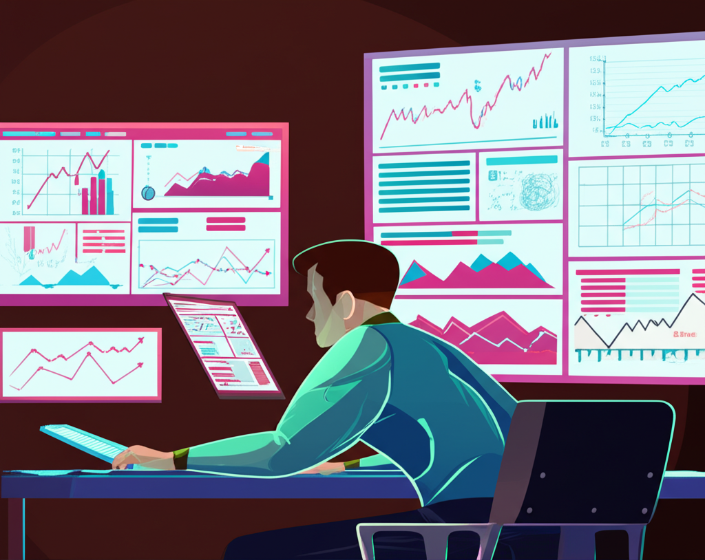Trader checking market, illustration