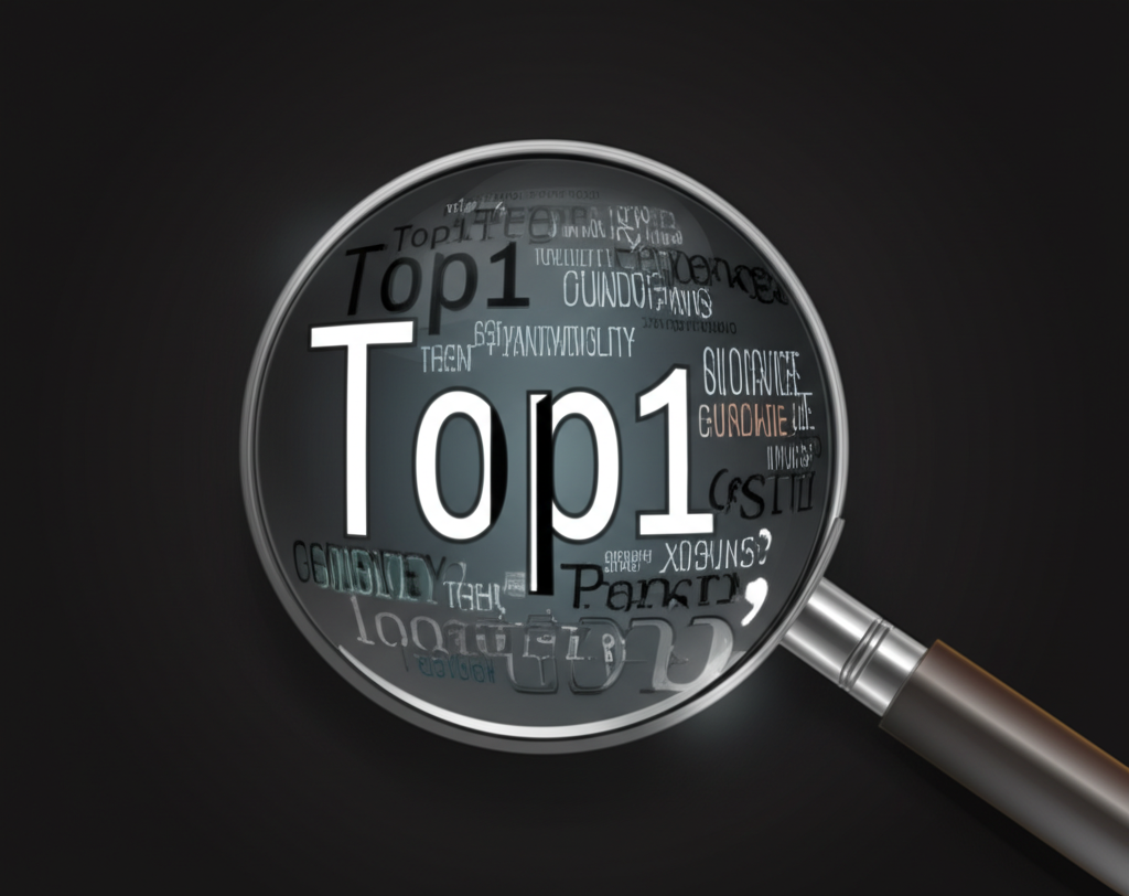 放大鏡懸停在 Top1 字樣上,顯示不同上下文下的含義插圖