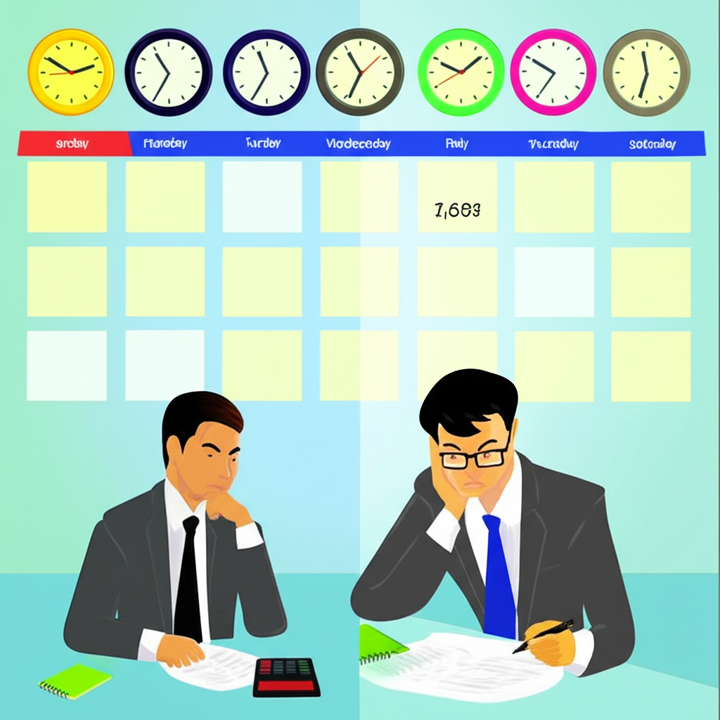 日曆顯示夏令與冬令時間轉換，時鐘調整，亞洲投資者計算美股交易時間，突顯時間轉換的重要性