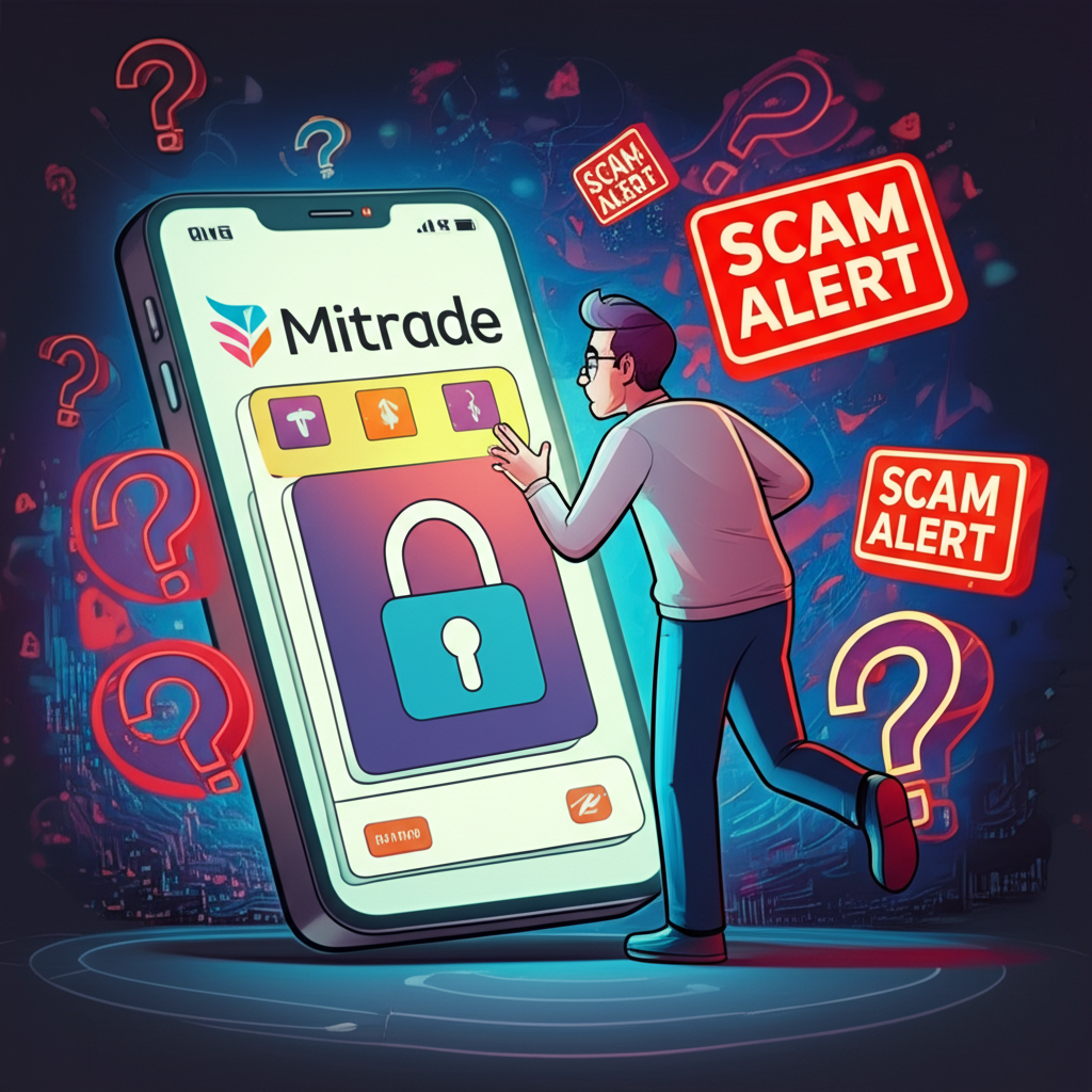 擔憂的投資者在數位金融環境中尋找Mitrade安全資訊，避開詐騙警示