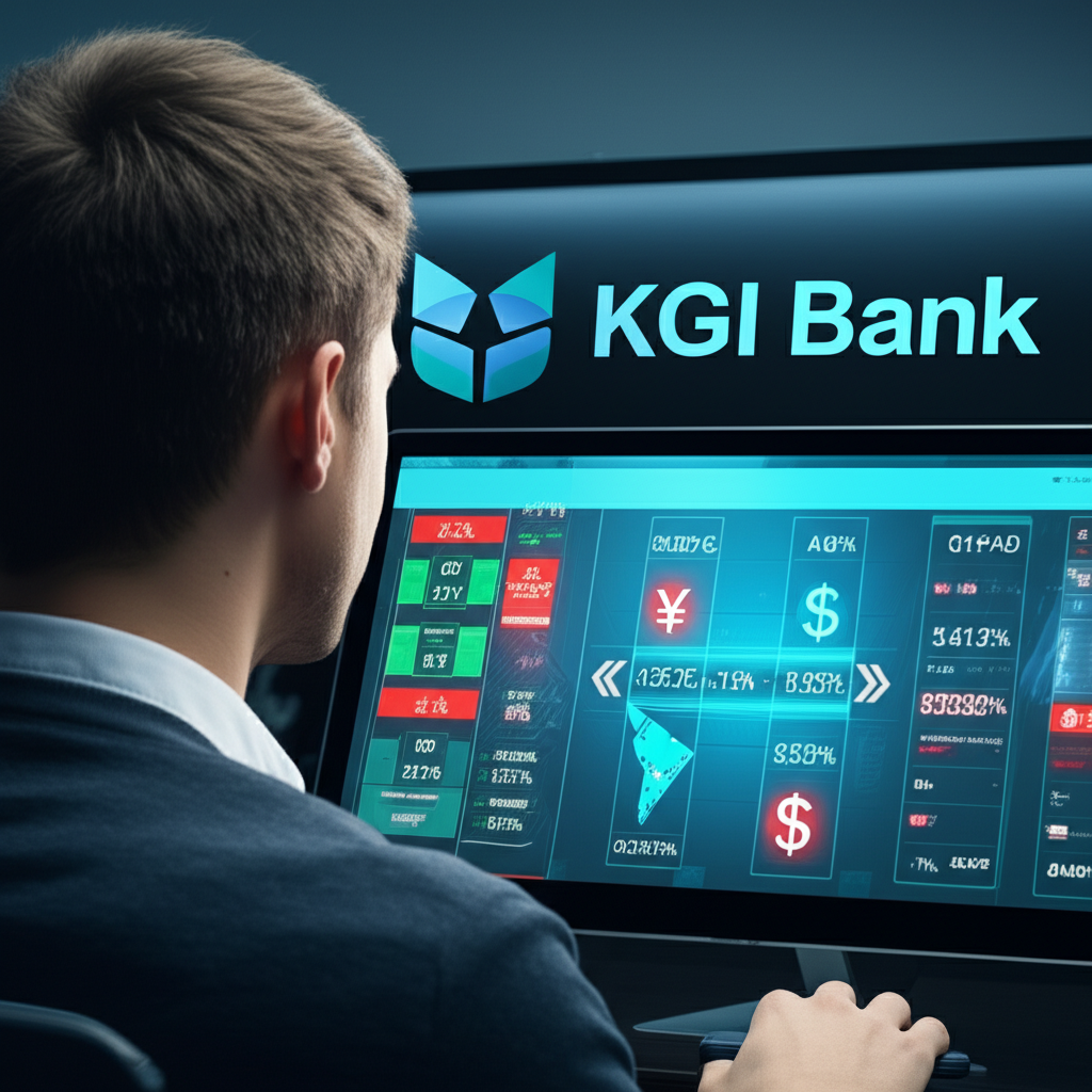 凱基銀行外幣匯率查詢畫面，顯示各種貨幣兌換率與銀行標誌，象徵國際金融管理