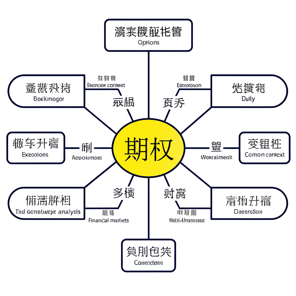 插圖呈現一份清晰的指引地圖，分出日常使用、商業情境與金融市場三條路徑，象徵對「option」中文含義的系統性解析，引導讀者邁向理解