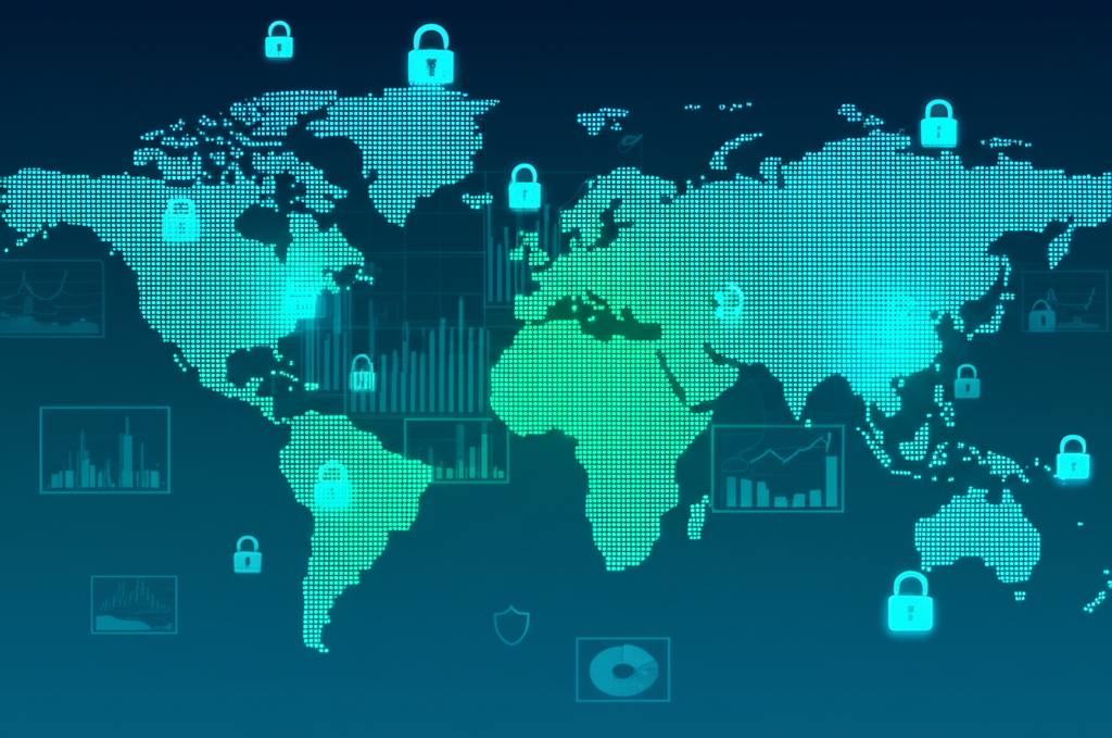 Global market data, safe transactions, illustration.