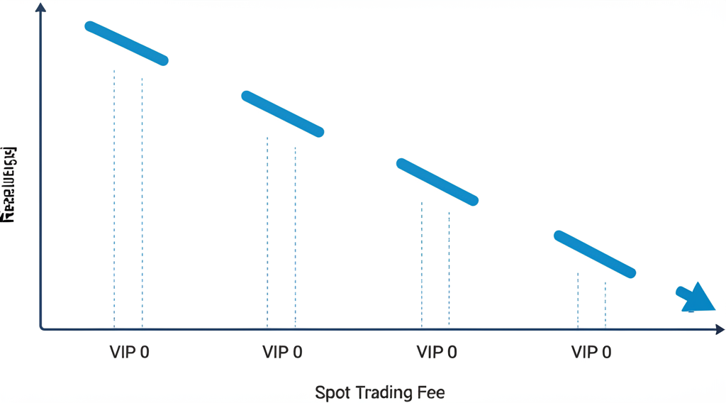 幣安現貨交易費率線圖,從 VIP 0 基線開始,顯示優化策略下的下降趨勢