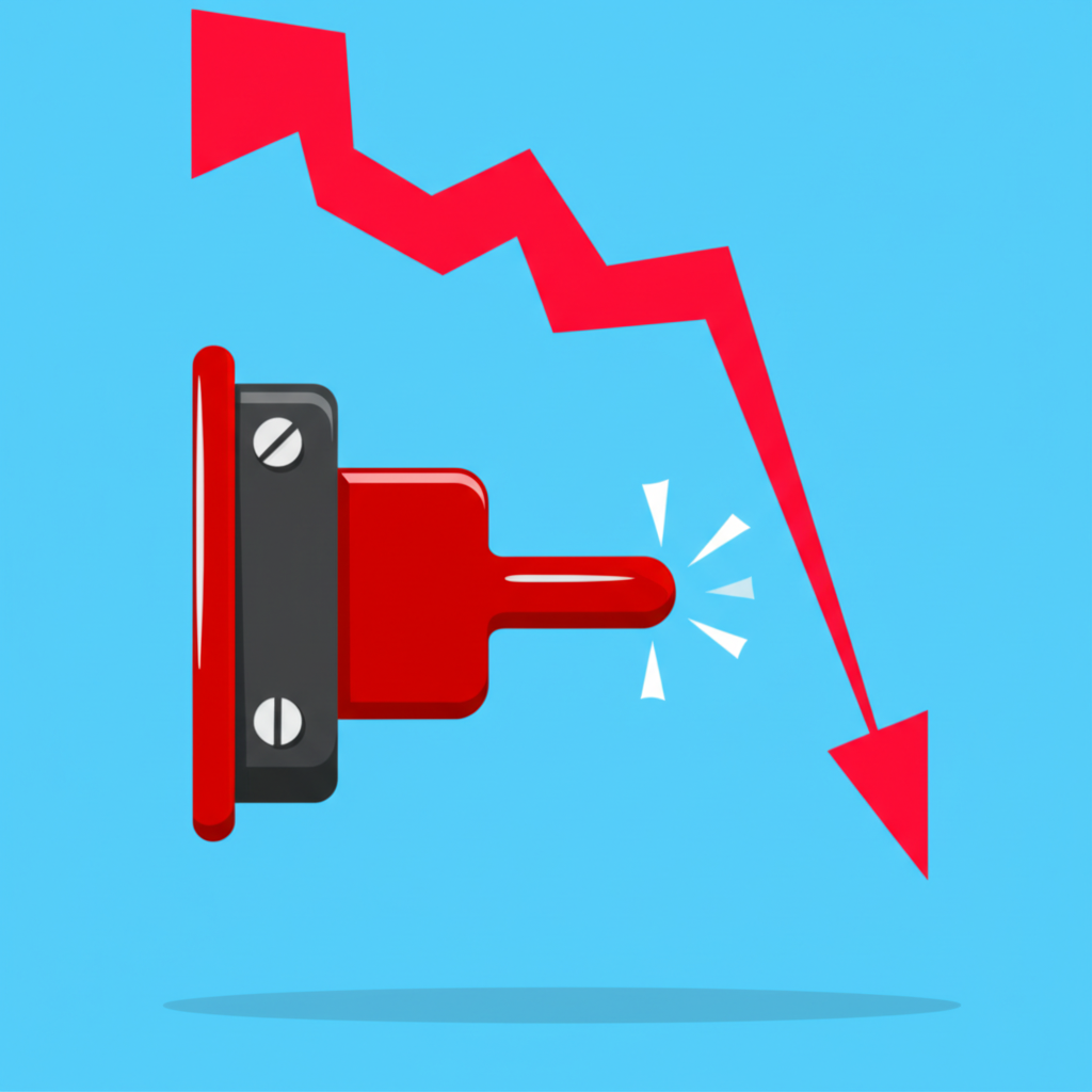 Stock market graph showing sharp decline and circuit breaker activation to prevent panic selling