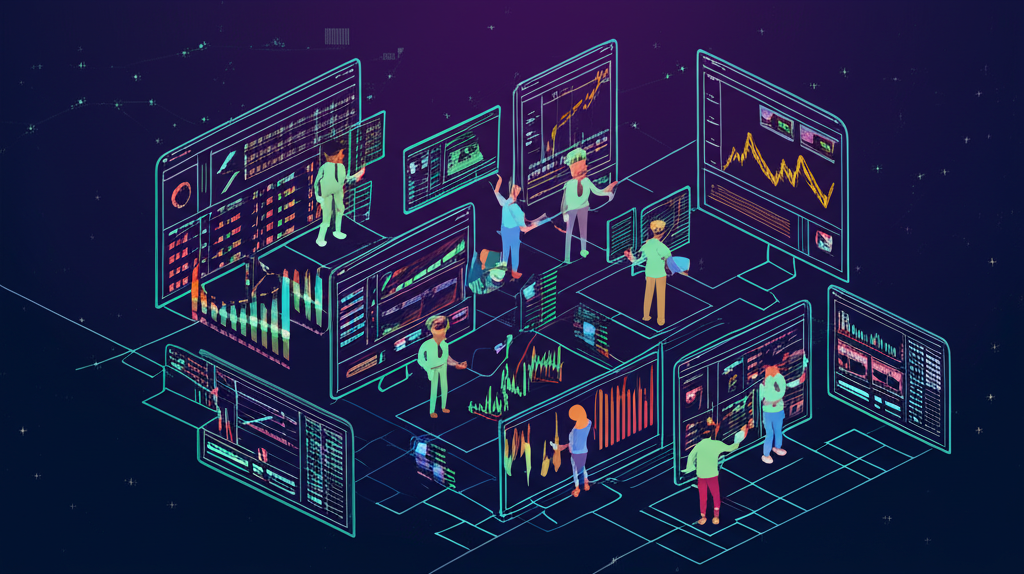 An illustration of a dynamic financial ecosystem with various investor types like frequent traders and global asset allocators benefiting from diverse trading products competitive fees and advanced analytical tools on a comprehensive platform