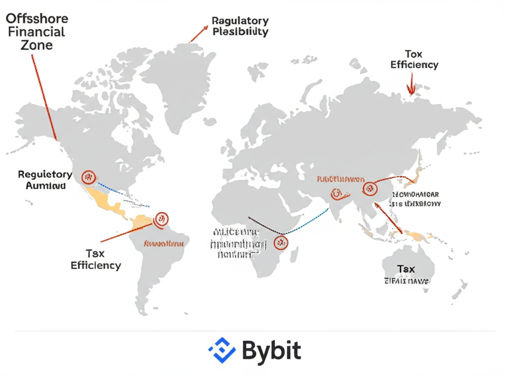 Bybit 離岸註冊策略地圖插圖,強調監管彈性與稅務優勢的全球企業選擇