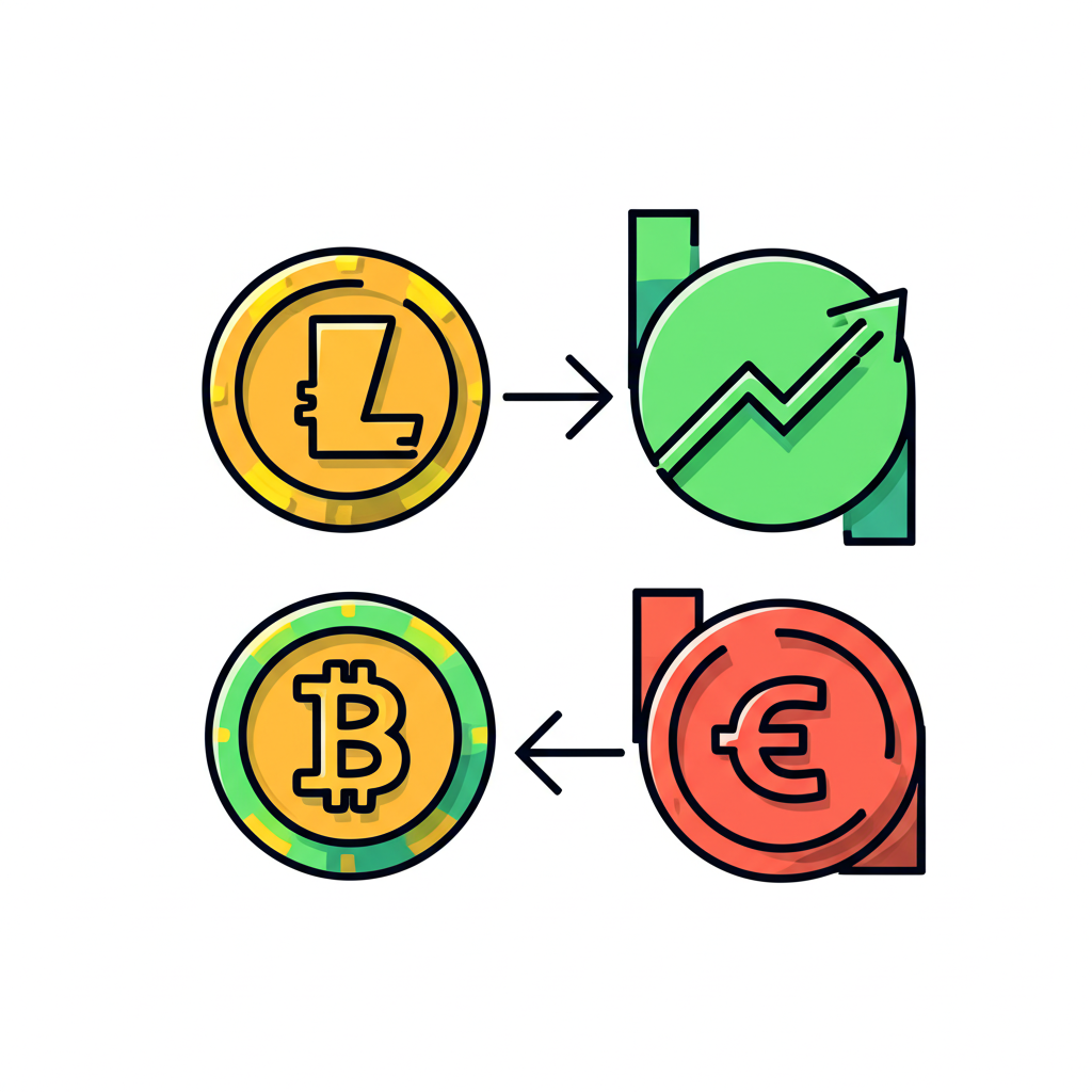 現貨交易與合約交易對比插圖，一邊是實體加密貨幣交易路徑，另一邊是帶有齒輪與箭頭的槓桿交易系統，象徵風險與報酬的放大