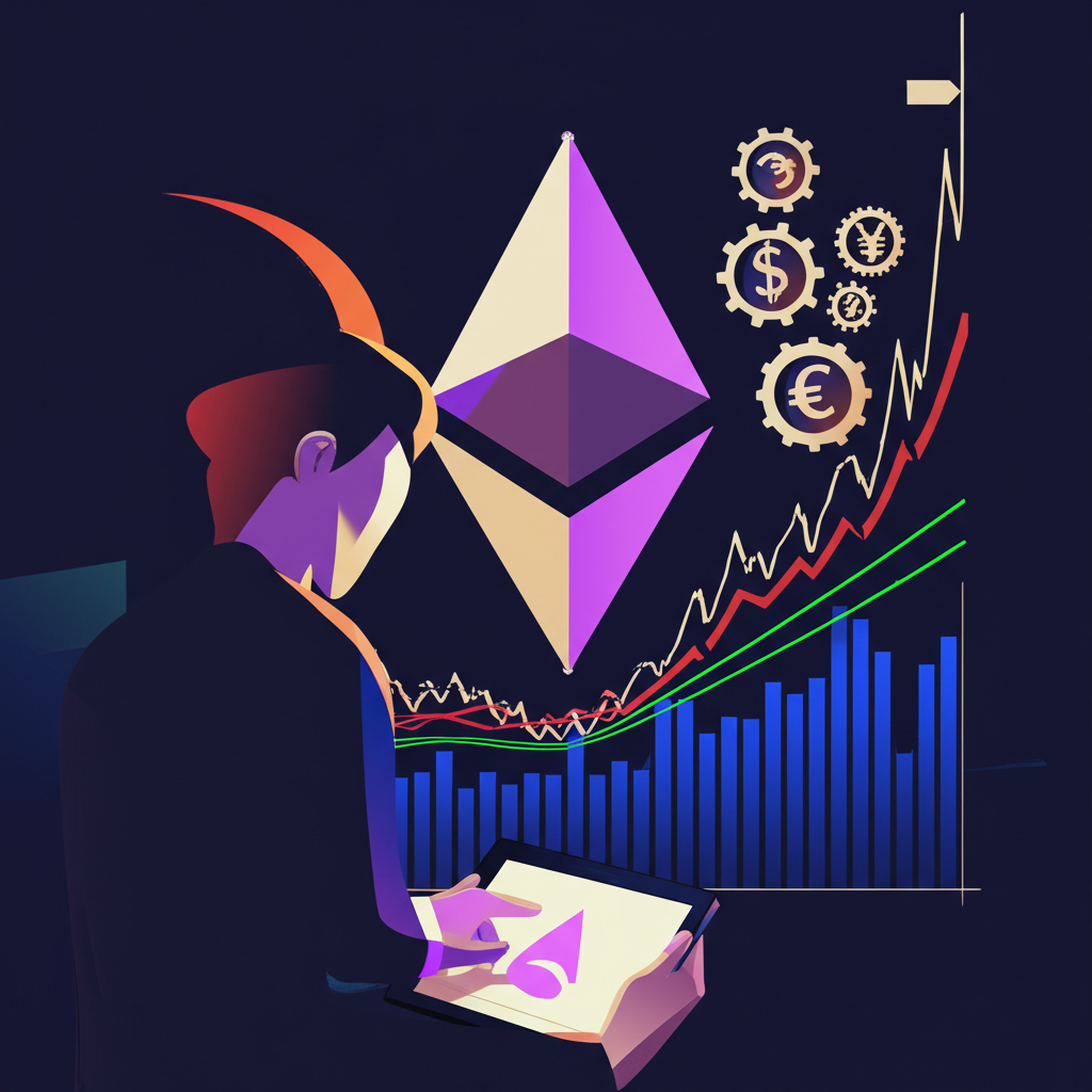 全球經濟與科技因素影響以太幣價格的插畫