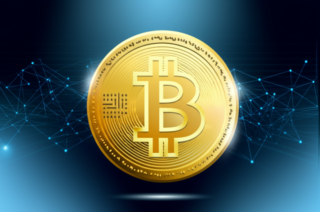 比特幣作為去中心化數位黃金，限量2100萬枚代表未來金融科技趨勢的插圖