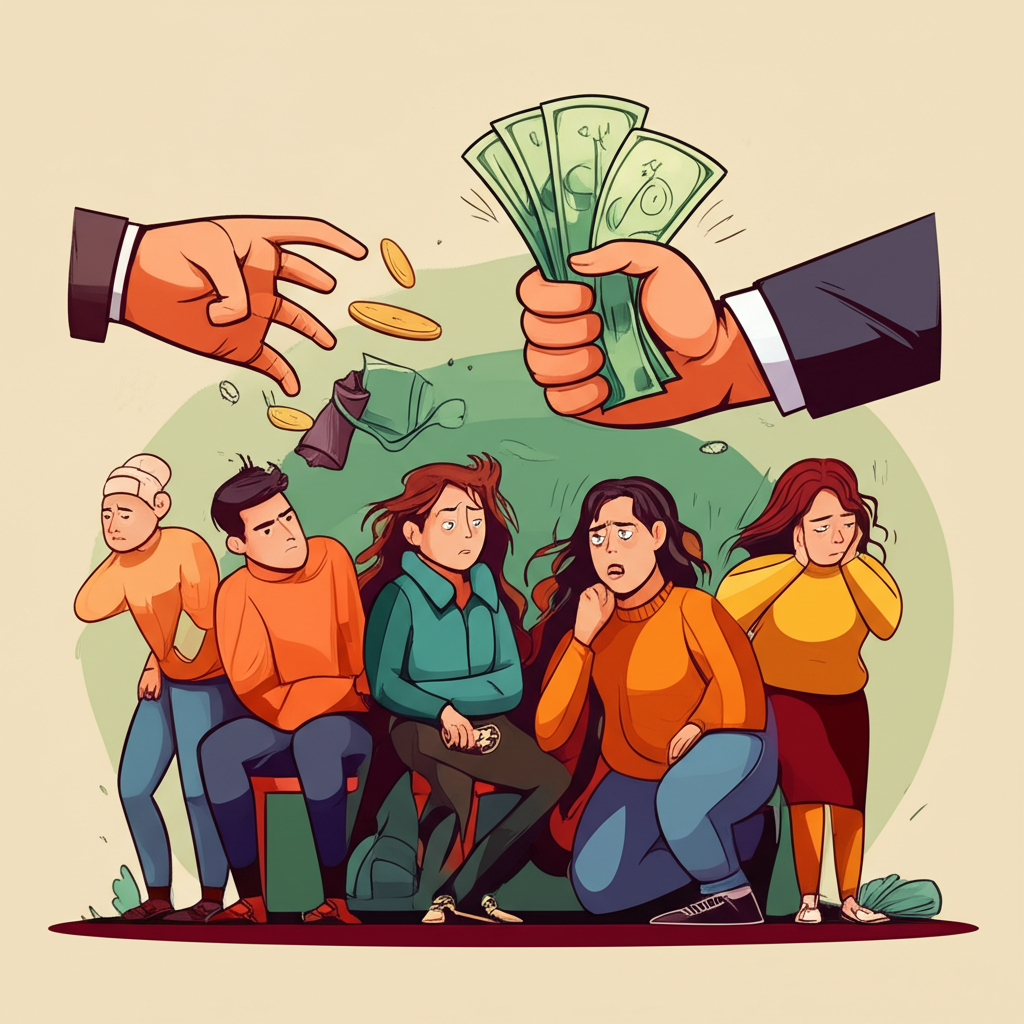 illustration of various vulnerable individuals including naive beginners seeking high returns desperate users and lonely individuals being targeted by cunning scammers who exploit human emotions like greed and fear