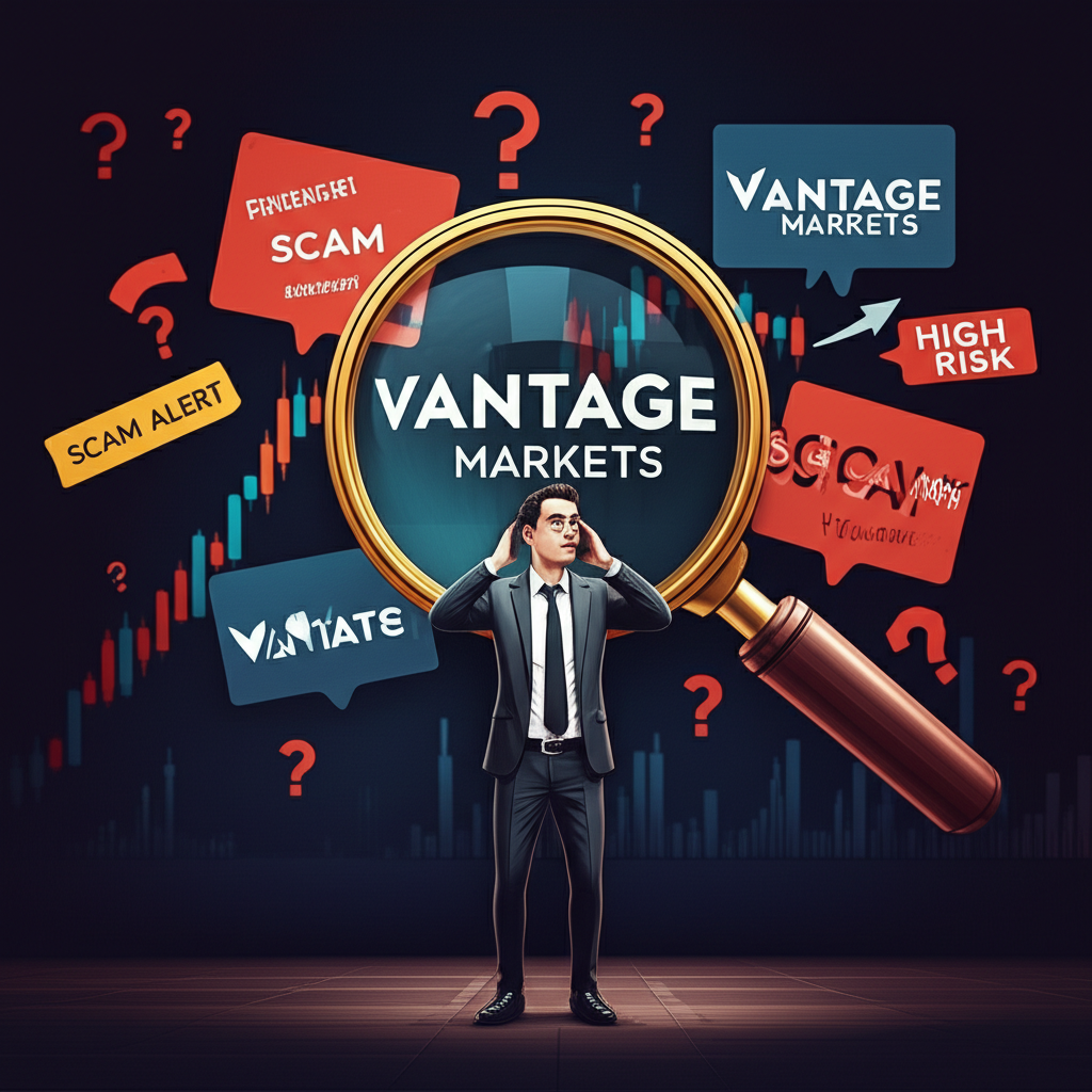 困惑投資者面對Vantage Markets詐騙警告的金融市場插圖