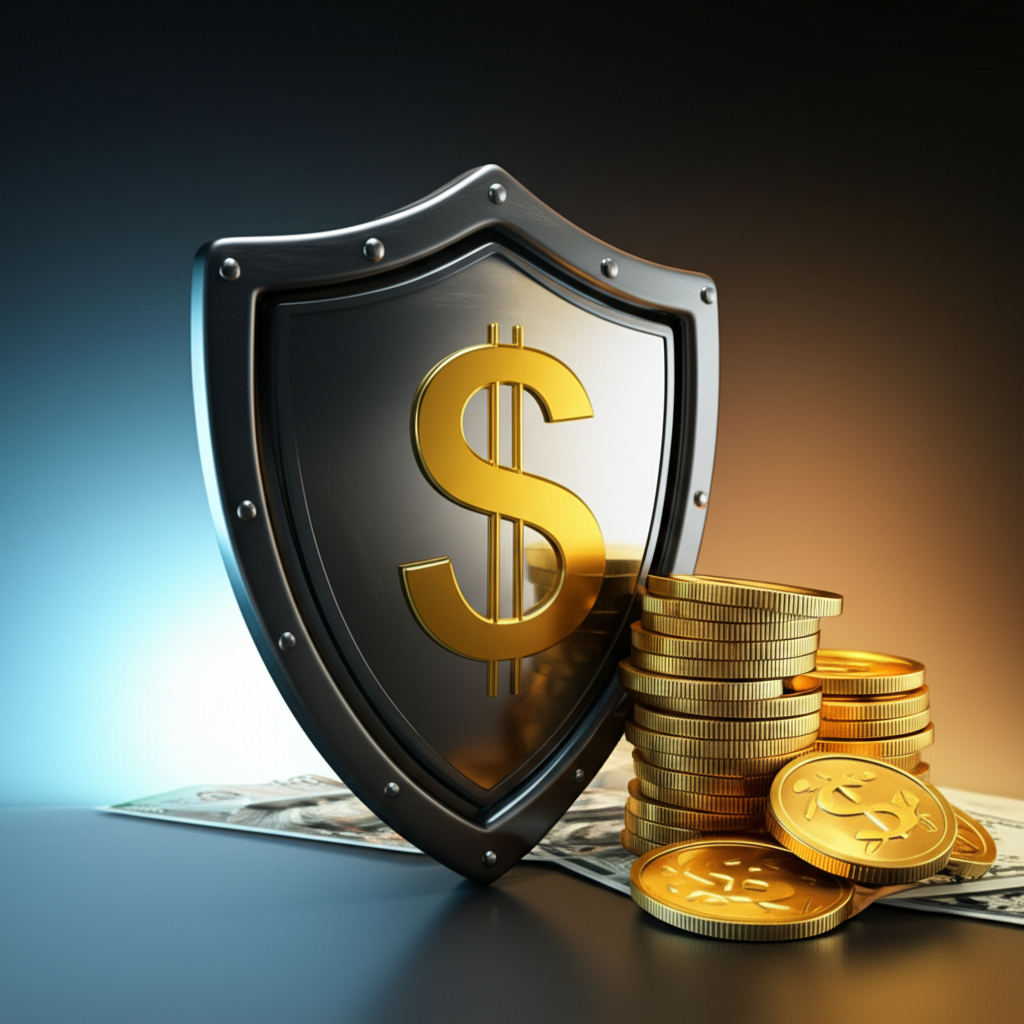 安全投資，資金防護盾示意圖