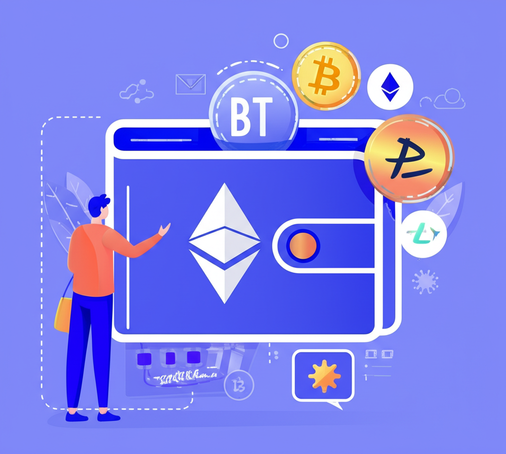 使用者轉移比特幣、以太幣、USDT 等加密貨幣到卡片錢包,並有質押選項解鎖高級福利的插圖