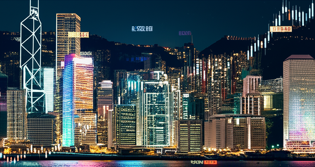 Hong Kong skyline, secure forex trading illustration