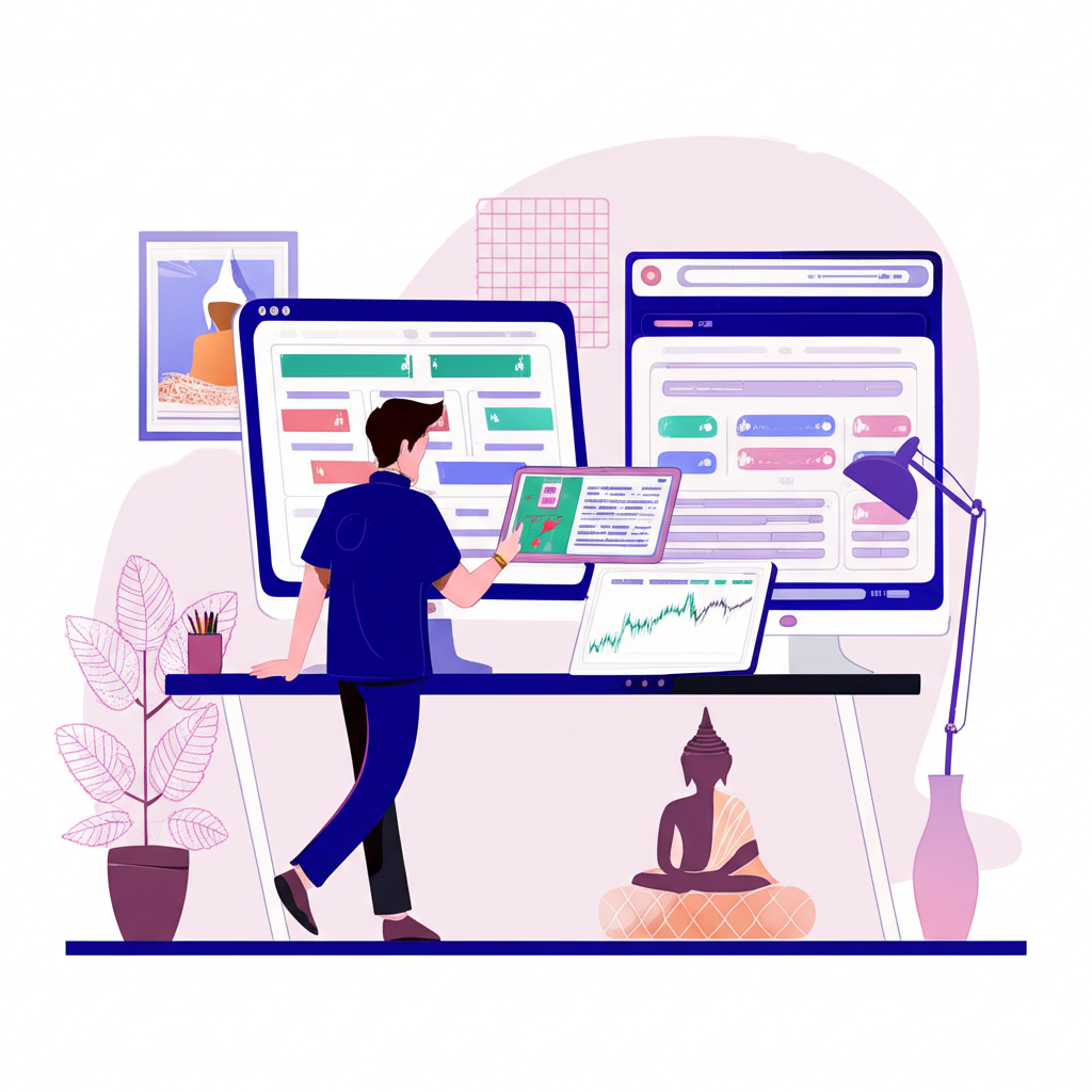 Thai investor comparing forex platforms illustration