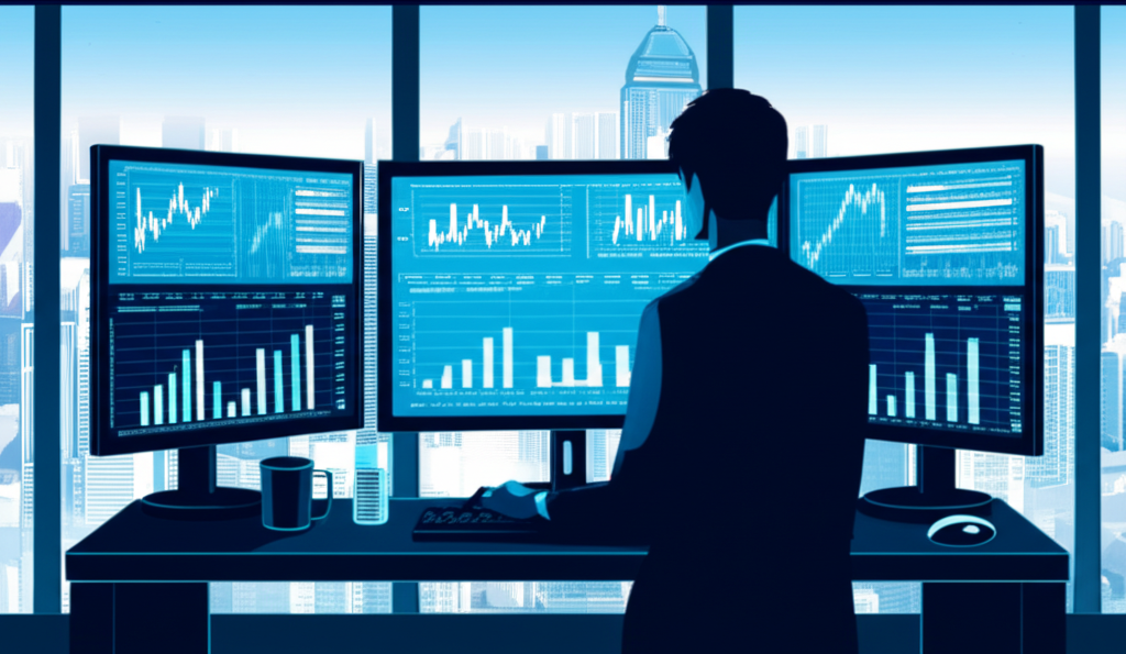 Thailand investor trading forex in Hong Kong, illustration.